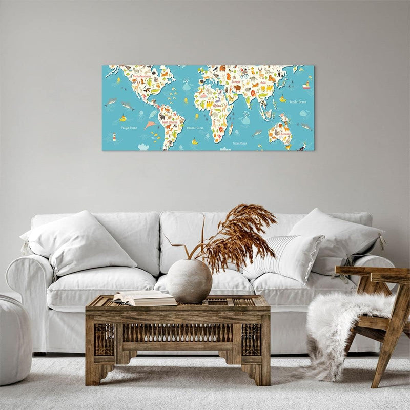 Bilder auf Leinwand 100x40cm Leinwandbild Geographie Globus Grafik Illustration Gross Wanddeko Bild