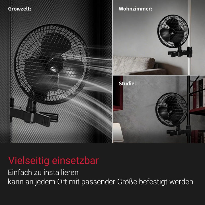Grow Ventilator Oszillierend Mehrstufige Lüftergeschwindigkeit Clip Ventilator Timer Lüfter 20W Clip