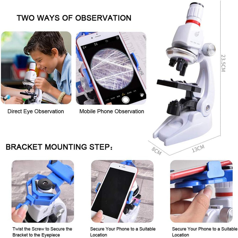 HONPHIER® Mikroskop für Kinder 100x 400x 1200x Mikroskop Spielzeug Microscope mit Telefonhalter Mikr