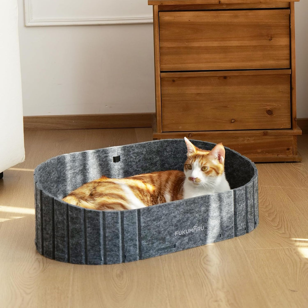 FUKUMARU Katzenbett, 61 cm grosses Katzen-Couchbett mit gemütlichem Kunstkaninchenfell-Kissen, Filz-