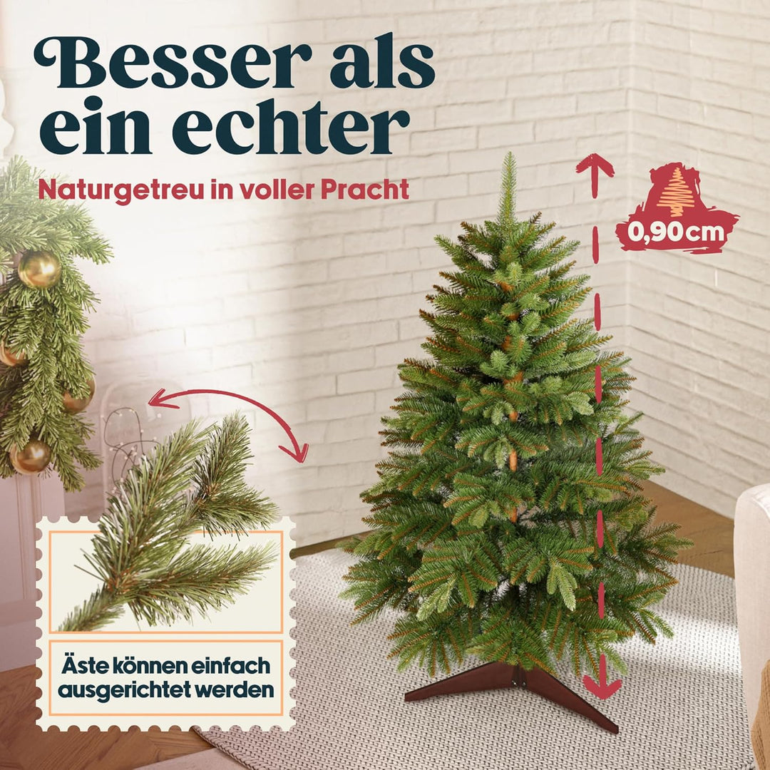 Premium Weihnachtsbaum künstlich 90cm -TESTSIEGER - Naturgetreu, dichte Zweige, Künstlicher Weihnach