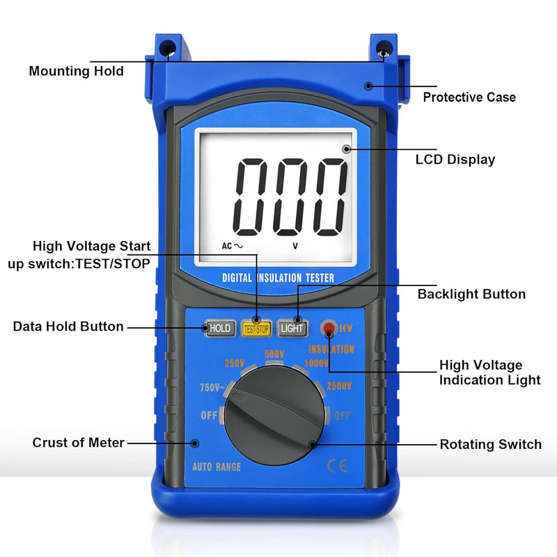 INFURIDER Digitaler Isolationswiderstandstester,YF-6688F Isolationsmessgerät mit Prüfspannung 2500V