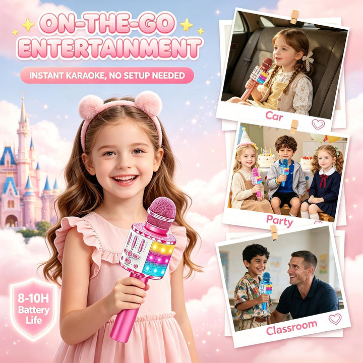 Karaoke Mikrofon Kinder, Drahtloses Bluetooth Mikrofon mit LED, Geschenke Mädchen 3-12 Jahre, Tragba