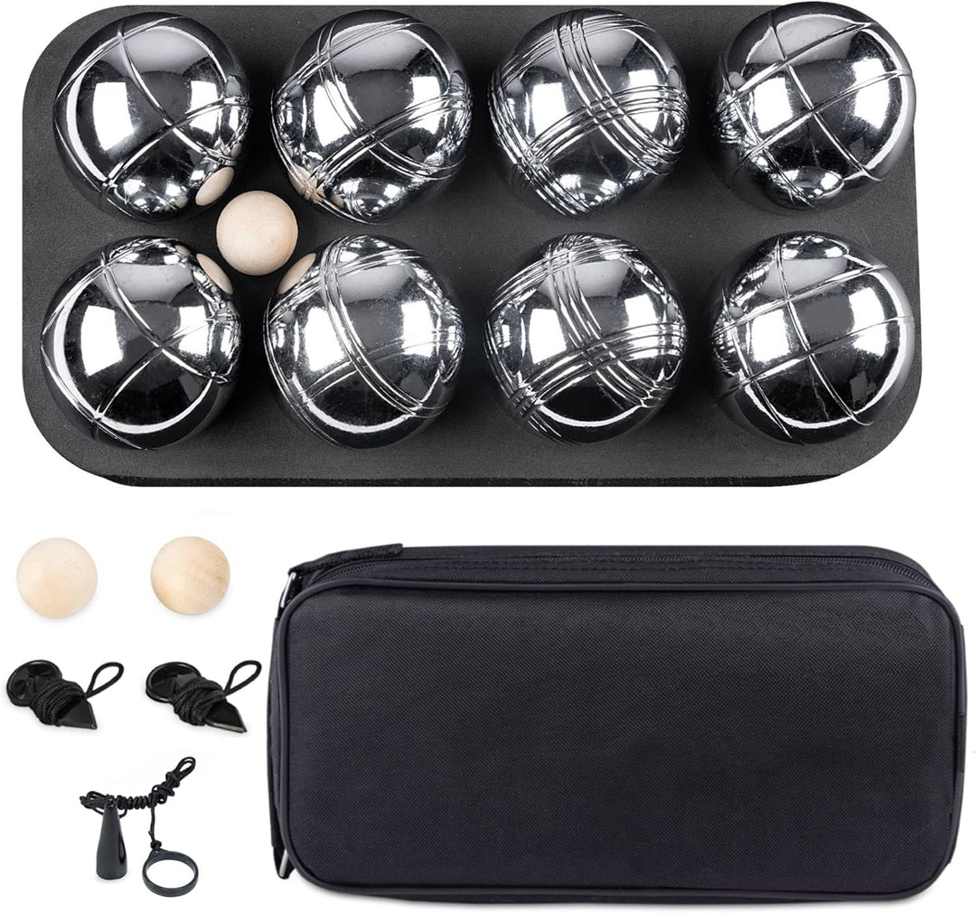 Generisch Boule Set Petanque 8 Metallkugeln Ø73mm, 2 Zielkugeln, 2 Entfernungsmesser, 1 Magnet, Bocc