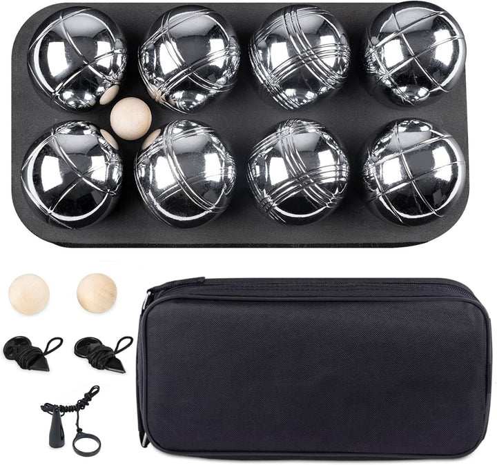 Generisch Boule Set Petanque 8 Metallkugeln Ø73mm, 2 Zielkugeln, 2 Entfernungsmesser, 1 Magnet, Bocc
