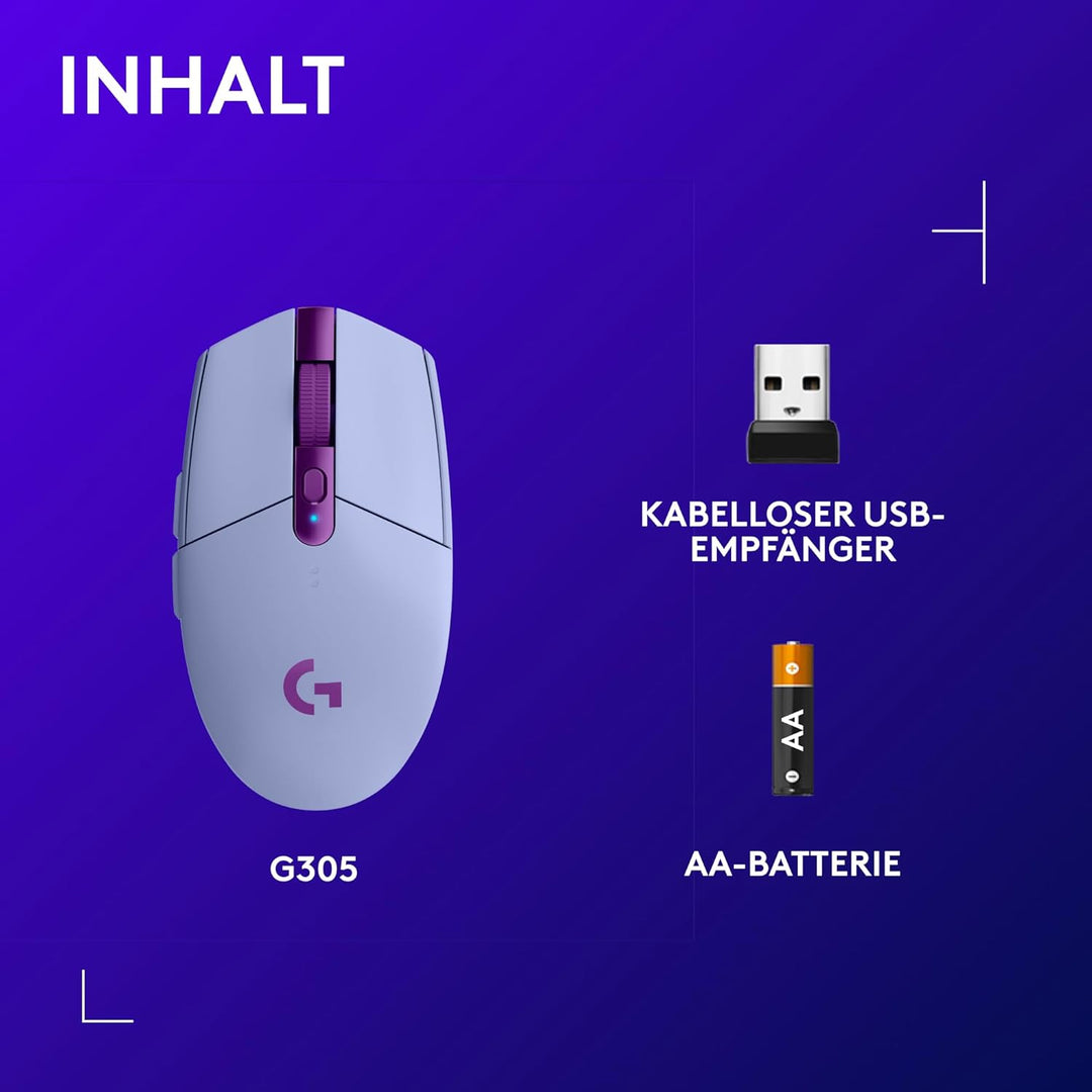 Logitech G305 LIGHTSPEED kabellose Gaming-Maus mit HERO 12K DPI Sensor, Wireless Verbindung, 6 progr