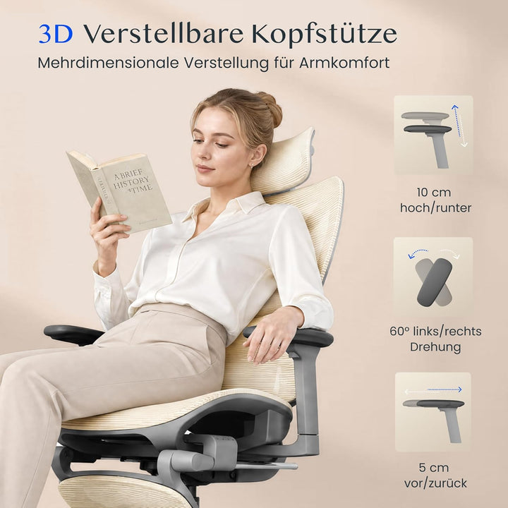 FLEXISPOT ErgoX Ergonomischer Bürostuhl mit Fussstütze Schreibtischstuhl, 3D-Armlehnen, 3D-Kopfstütz