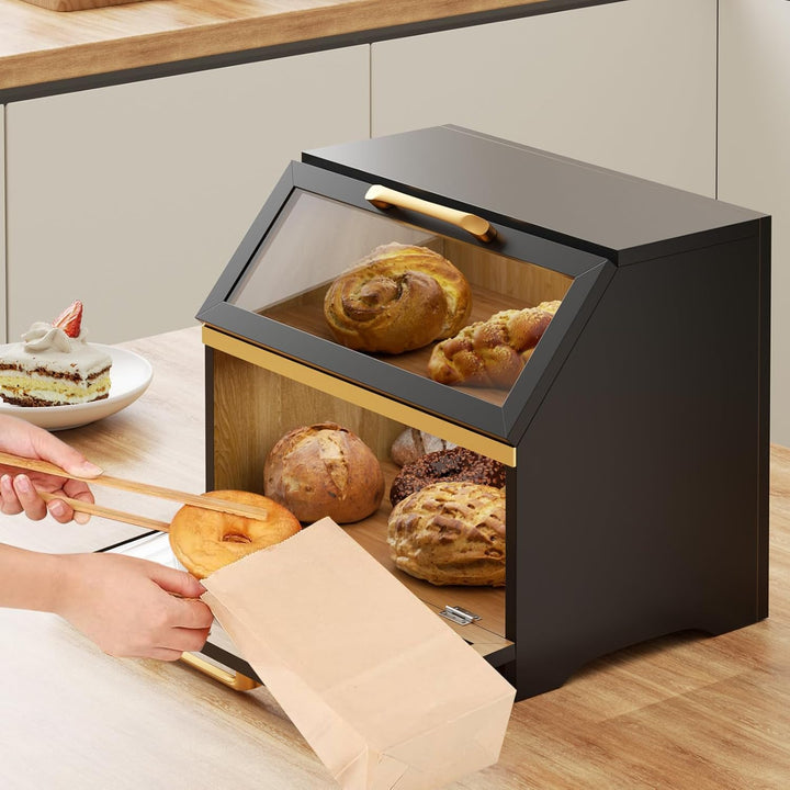 Brotkasten mit Belüftung aus Holz für die Küchentheke,grosser Brotaufbewahrungsbehälter für selbstge