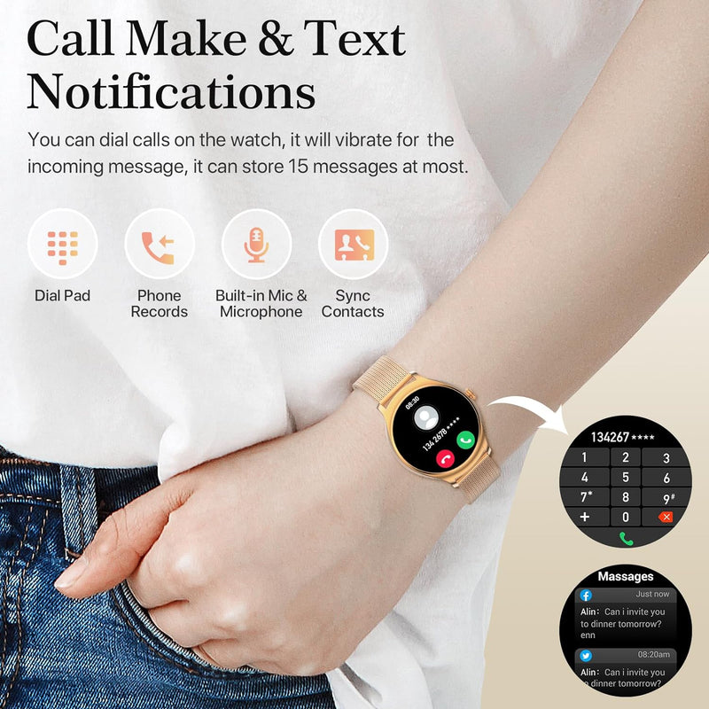 Nemheng Smartwatch Damen mit Telefonfunktion,1.39 Zoll Touchscreen Armbanduhr mit Pulsuhr Schlafmoni