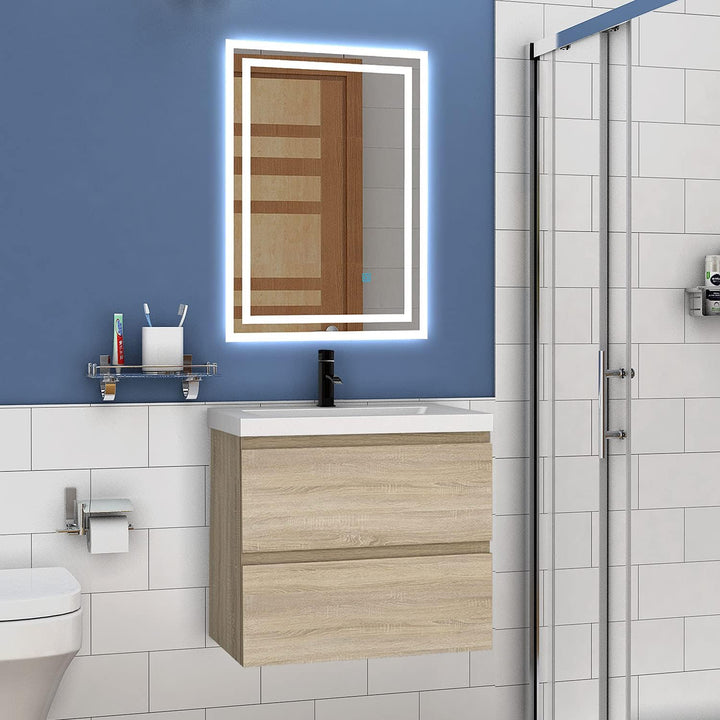 Aica Sanitär Waschtisch mit Unterschrank 60 cm Badmöbel Set mit Waschbecken Mineralguss Gäste WC Eic