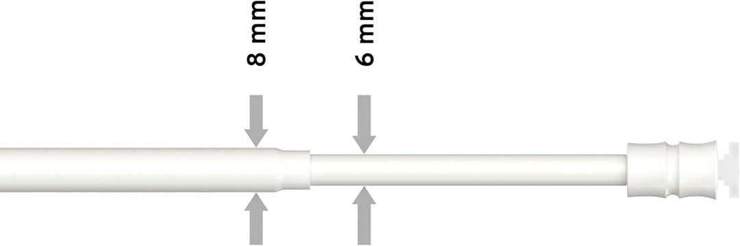 Interdeco Klemmstange (1 Stück), Klemmfix Scheibenstange mit Gummistopfen Weiss in 8/6 mm Ø, Flexo,