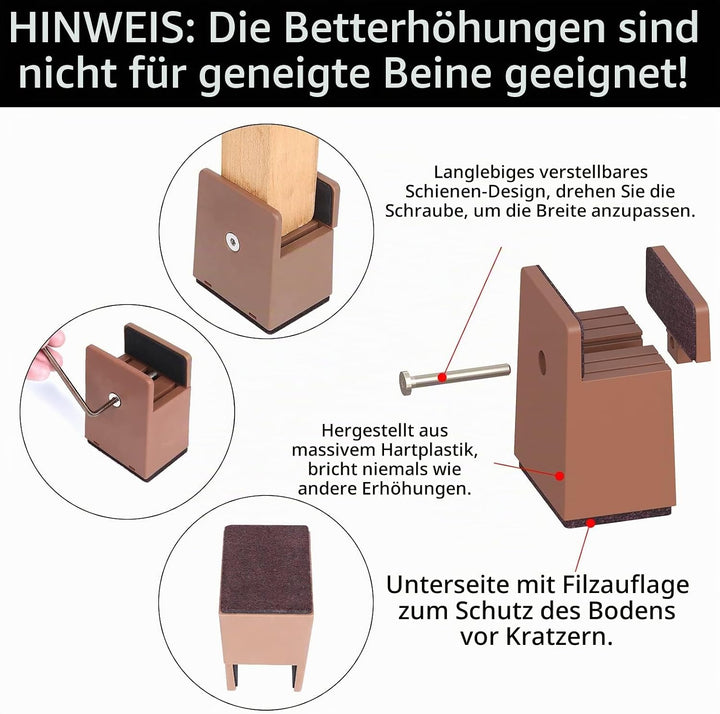 RCHYFEED Betterhöhung 2 Zoll Verstellbarer Schraubklemme, Möbelerhöhung 5 cm passend für Fussstärke