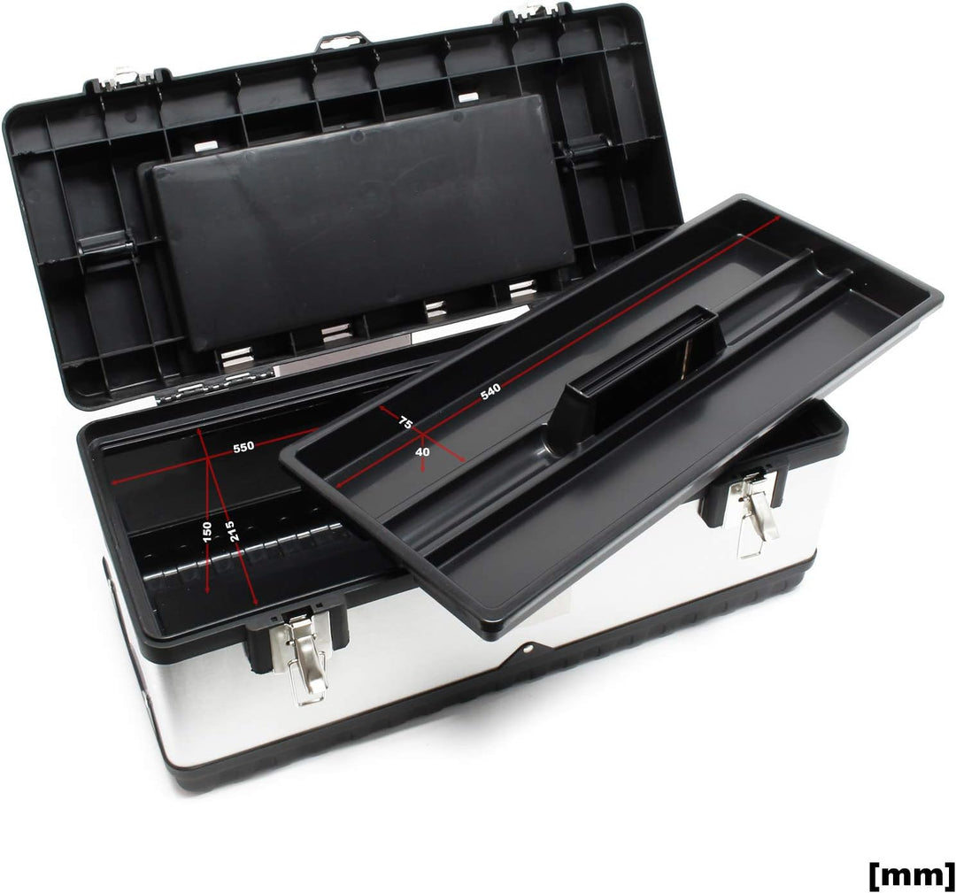Wiltec Werkzeugkasten 59x28x25,5 cm aus Edelstahl, Universal Werkzeugkoffer mit Kunststoff-Rahmen, W