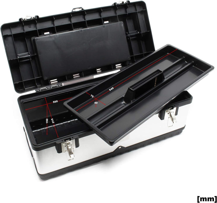 Wiltec Werkzeugkasten 59x28x25,5 cm aus Edelstahl, Universal Werkzeugkoffer mit Kunststoff-Rahmen, W