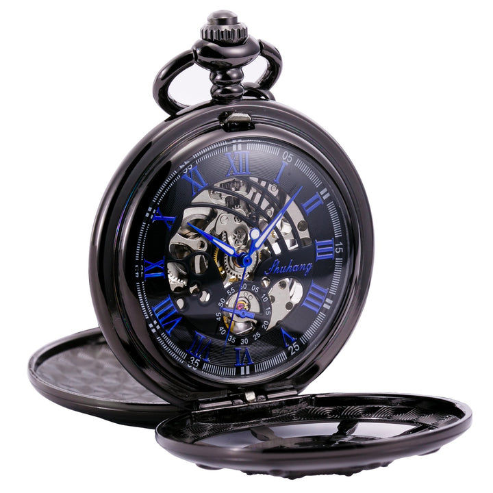 TREEWETO Taschenuhr Vintage Ruder Hohl Mechanisch Steampunk Skelett Römische Ziffern Taschenuhr mit