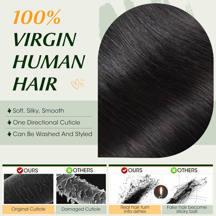 Elailite Bündel Extensions Echthaar #1B Naturschwarz 20cm Sew in Haar Haarverlängerungen Weft Brasil