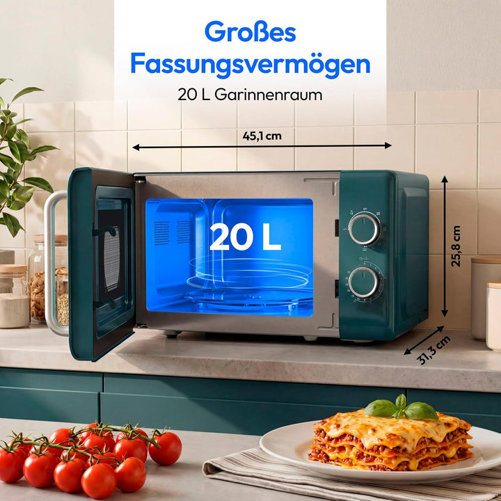 MEDION Retro Mikrowelle mit Grill - 20 Liter klein &amp; kompakt - petrol | 800 Watt, 5 Mikrowellenstufe