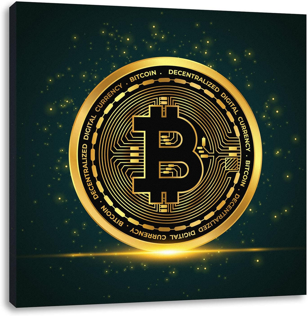 Pixxprint funkelnder Bitcoin BTC als Leinwandbild Quadratisch| Grösse: 70x70 cm | Wandbild | Kunstdr