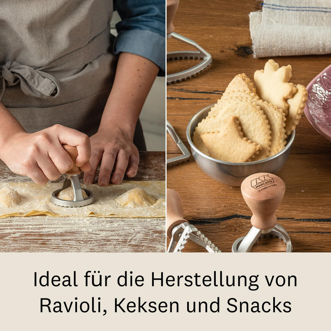 MARCATO Ravioli and Cookie Cutter, Ravioli Maker, Cookie Cutters, Solid Wood and Cast Aluminum, Made