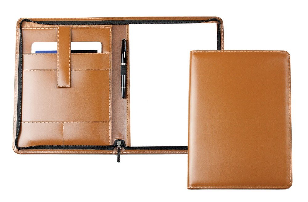 DELMON VARONE - Personalisierbare Tablet Schreibmappe DIN A4 aus Cambridge Top Grain Leder braun, Bu
