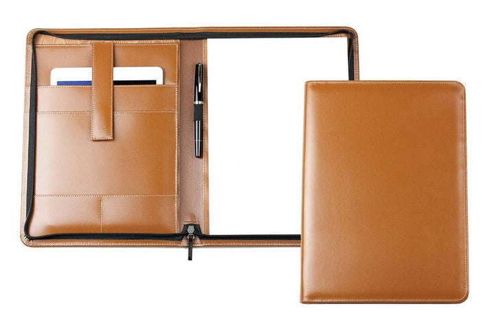DELMON VARONE - Personalisierbare Tablet Schreibmappe DIN A4 aus Cambridge Top Grain Leder braun, Bu