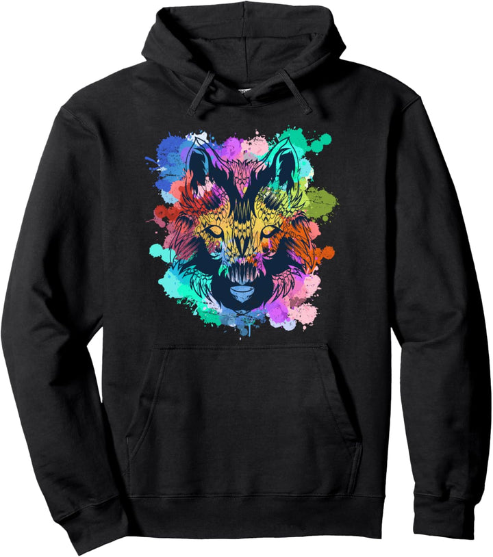 Wald Tier Natur Raubtier Farbenfrohes Tiermotiv Wolf Pullover Hoodie