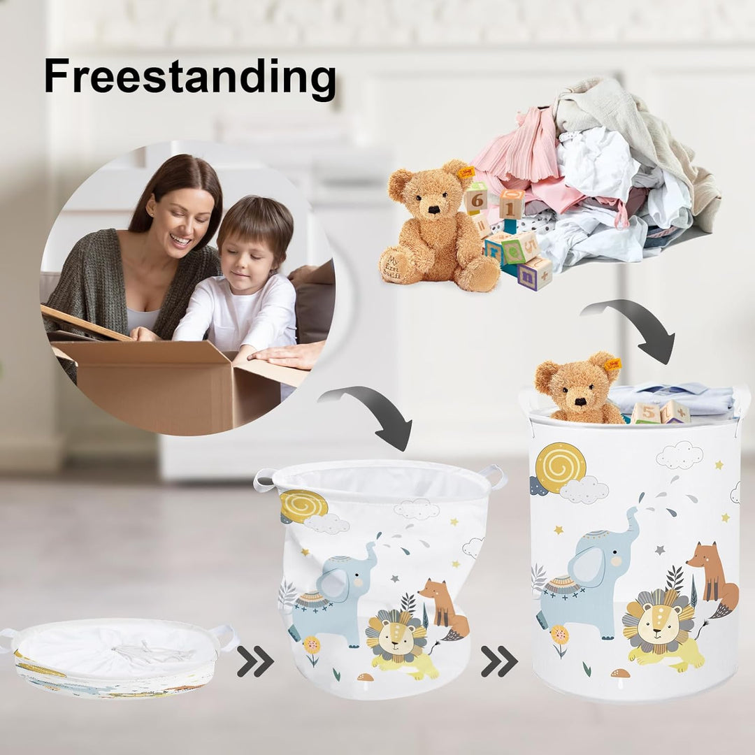 Clastyle Waldtier Löwe Elefant Weiss Kinder Wäschekorb für Jungen Mädchen Grosse Fuchs Kleidung Spie