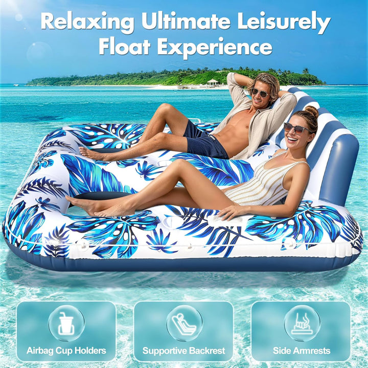 LuxBlue Pool Sessel Aufblasbar 2 Personen, Schwimmsessel für Pools Erwachsene mit Getränkehalter&Gri