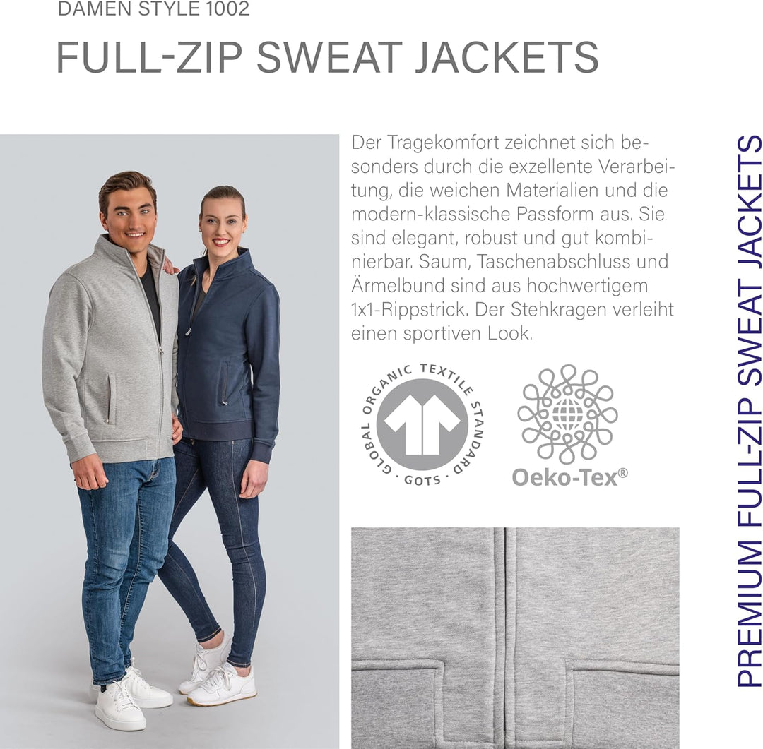 HRM Damen Premium Full-Zip Sweat Jacket I Fair Trade Damen-Sweatjacke, 360 g/m² I Aus 70% Baumwolle