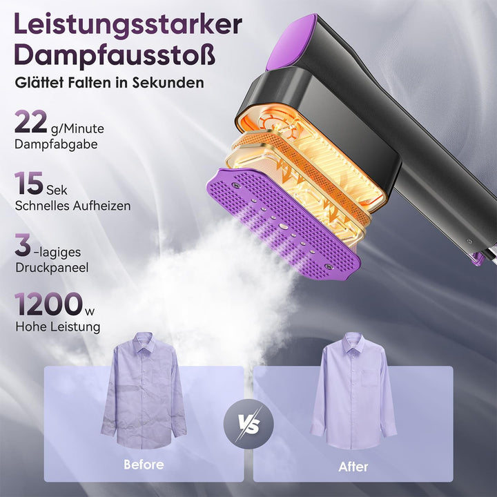 VIWAVE Steamer Dampfglätter 1200 W, 100–240 V Dual-Spannung-Reisebügeleisen, 15S Schnellaufheizung,