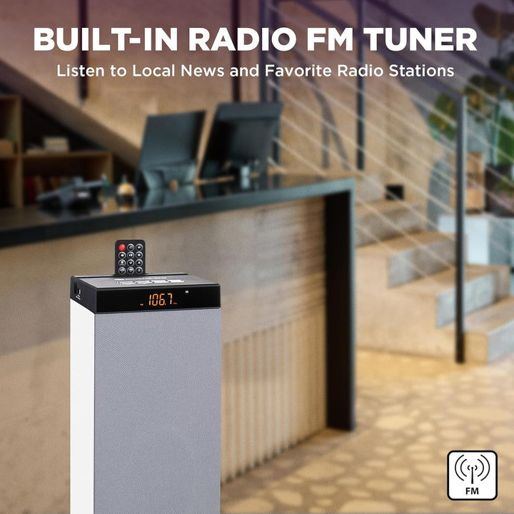 GOgroove Bluetooth Turm Lautsprecher mit integriertem Subwoofer - Standlautsprecher mit Bass und Dua