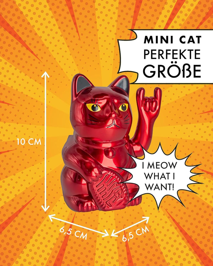 ANGRY CAT Mini Winkekatze Lucky CAT - SOLAR betriebe lustige winkende Rock-Katze mit Heavy-Metal-Zei