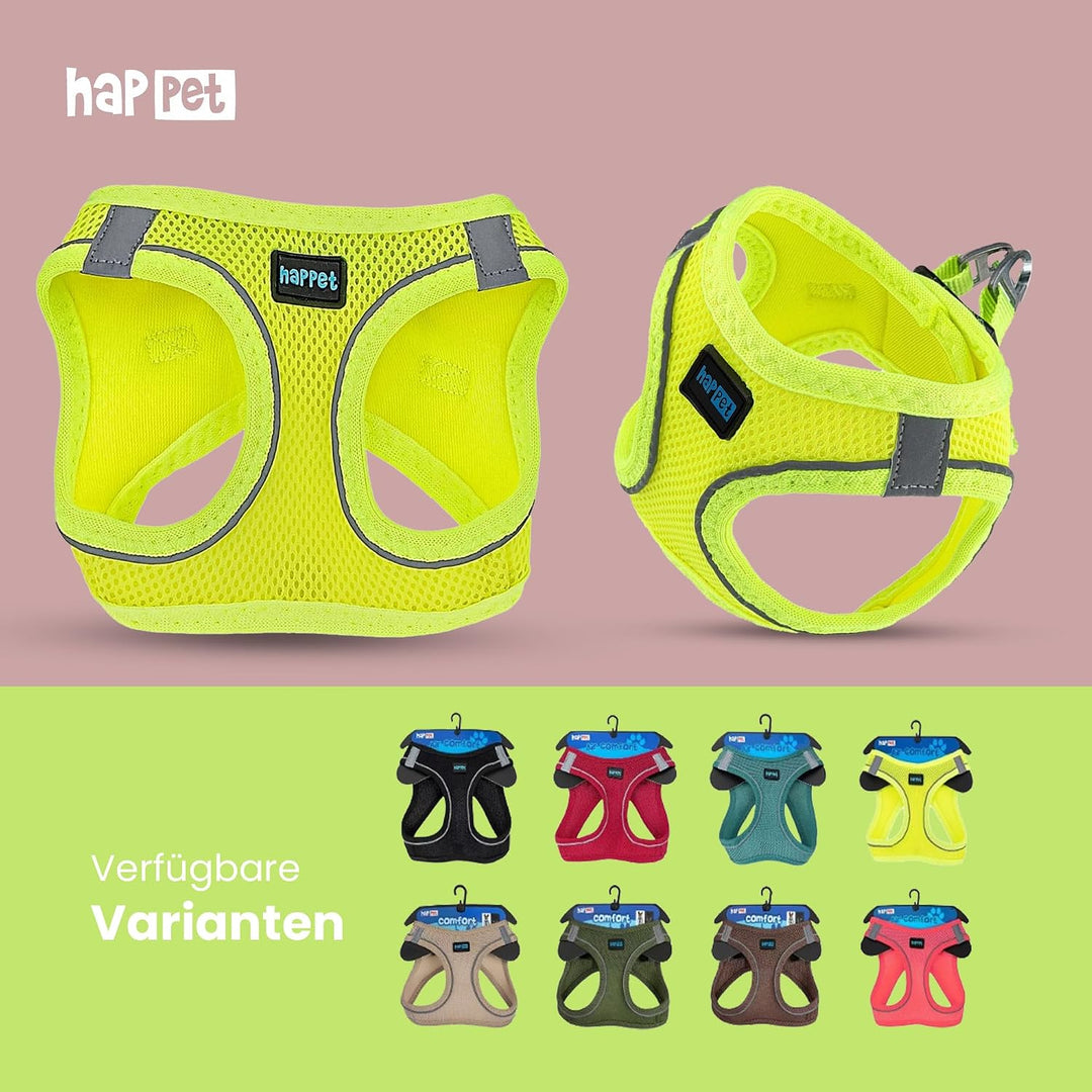 HAPPET Hundegeschirr für kleine Hunde Air Comfort XXS Neon Grün – atmungsaktives, gepolstertes &amp; ver