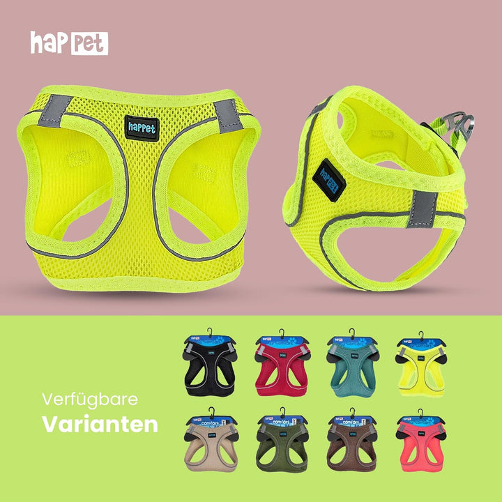 HAPPET Hundegeschirr für kleine Hunde Air Comfort XXS Neon Grün – atmungsaktives, gepolstertes &amp; ver
