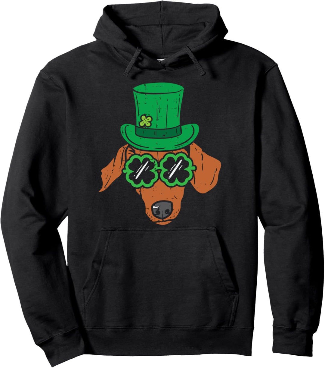 Leprechaun Dachshund Clover Glasses St Patricks Day Dog Gift Pullover Hoodie