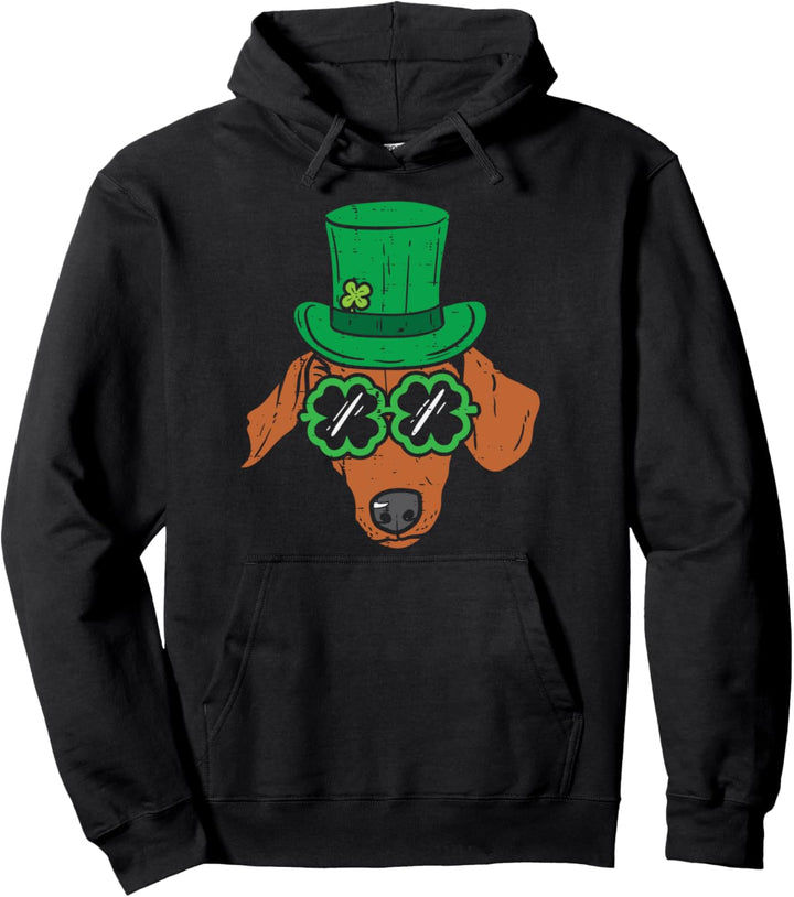 Leprechaun Dachshund Clover Glasses St Patricks Day Dog Gift Pullover Hoodie