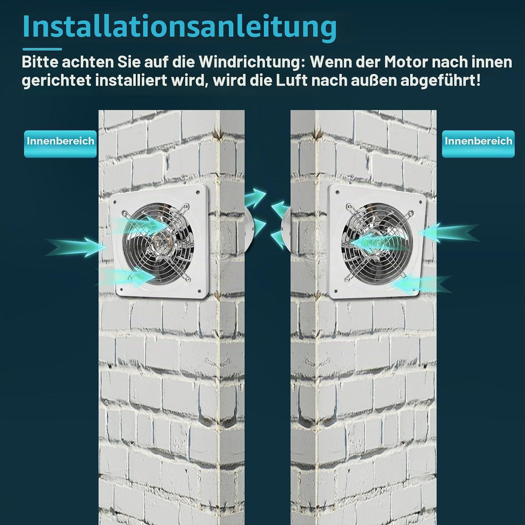 150mm Abluftventilator 600m³/h, Leiser mit Schalter, Stecker, Rückstauklappe, 40W Industrieller Wand