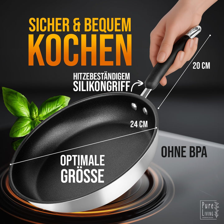 Bratpfanne 24 cm Induktion mit TEST SEHR GUT und 5 JAHREN GARANTIE - Antihaft Beschichtete Pfanne 24