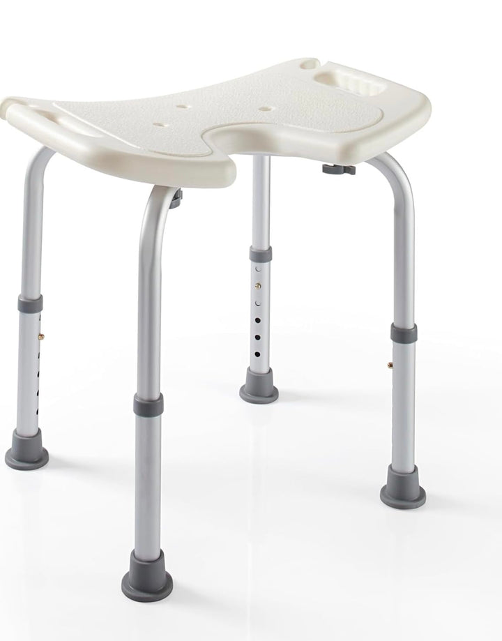 Duschhocker mit Hygieneaussparung, 8-Fach höhenverstellbar 38-55 cm Duschstuhl mit Seitliche Haltegr