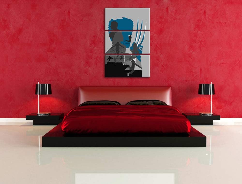Wolverine mit ausgefahrenen Klingen schwarz/weiss 3-Teiler Leinwandbild 120x80 Bild auf Leinwand, XX