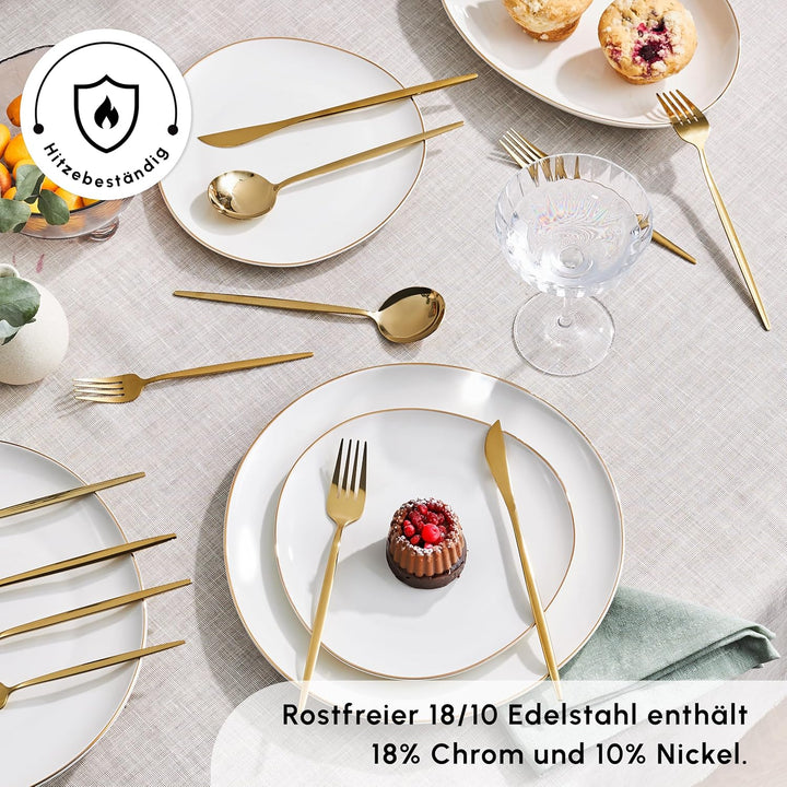 Karaca Bella 24-tlg Edelstahl Besteck Set für 6 Personen, Modern Langlebig, Rostfrei Besteckset, Spü