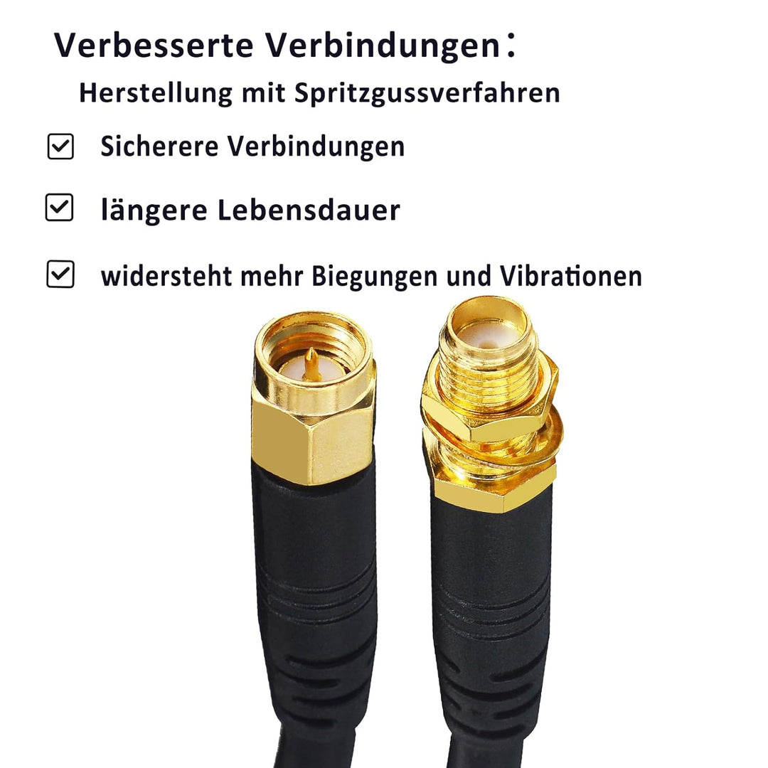 Boobrie Verbessert SuperFlex RG58 SMA Kabel 10M - WiFi Antennenkabel Buchse auf Stecker - Verlustarm
