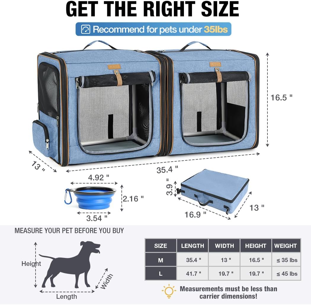 Lekeinchi 2-in-1 Hundebox Transportbox Katze für Mittelgrosses Haustier, Faltbare Katzentransportbox