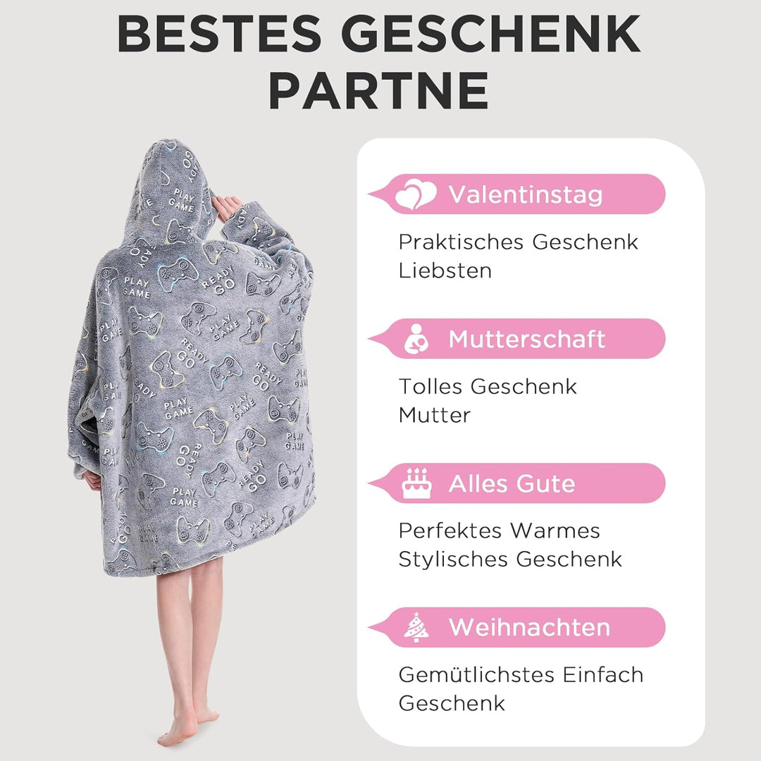 OLAOLA Decken Hoodie, Übergrosse Tragbare Decke Leuchtet im Dunkeln, Weicher Plüsch Kapuzenpullover
