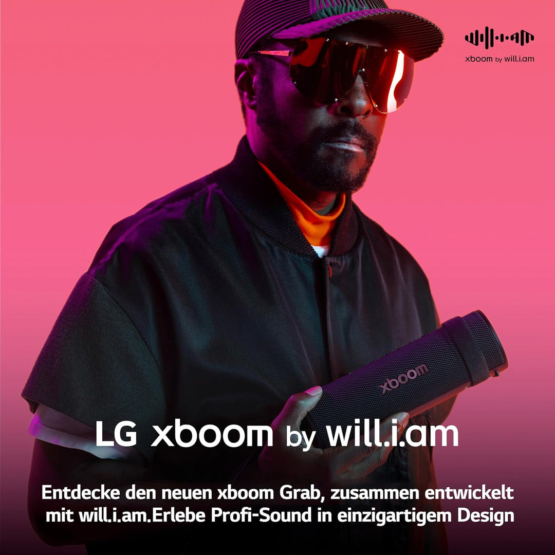 LG xboom Grab by will.i.am, tragbarer Bluetooth-Lautsprecher (Signature Sound, IP67, bis zu 20 Std.