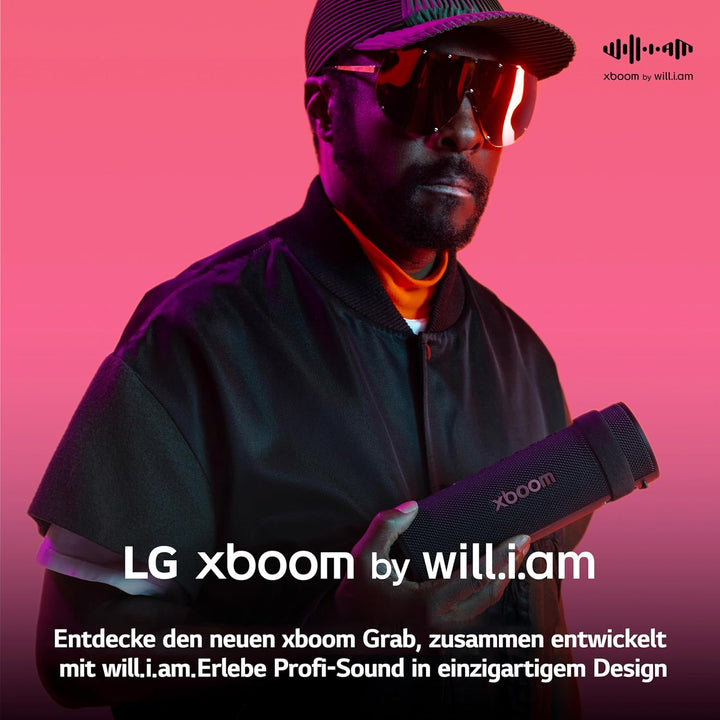 LG xboom Grab by will.i.am, tragbarer Bluetooth-Lautsprecher (Signature Sound, IP67, bis zu 20 Std.