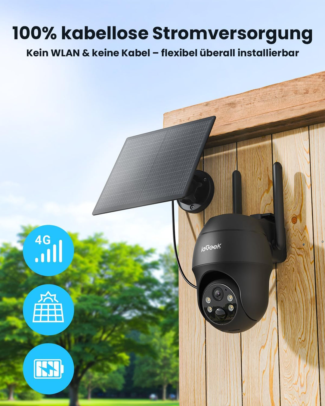 ieGeek überwachungskamera mit sim karte - 4G LTE outdoor Solar kamera – 2K 360° Kabellose Überwachun