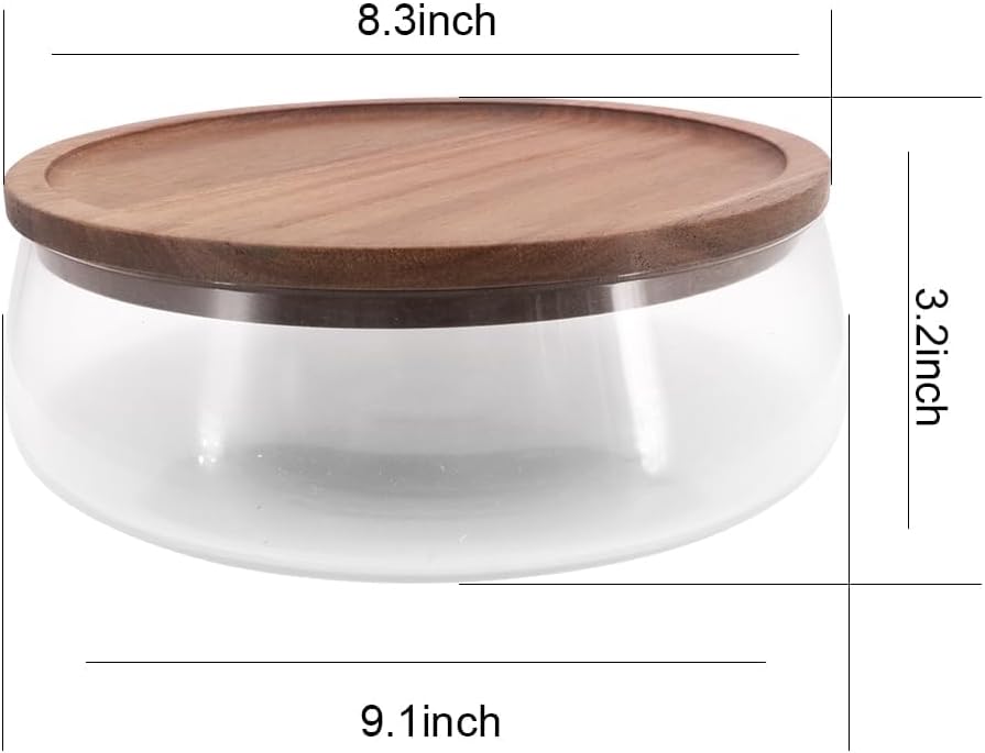 Obstschale, Glasschale mit Holzdeckel, stilvoller Obstkorb aus Glas, doppelt verglaste Schale für Tr