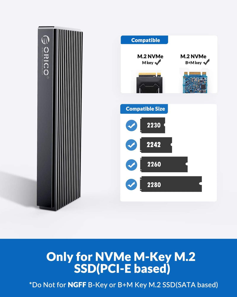 ORICO NVMe M.2 SSD Gehäuse 20Gbps bis zu 2000MB/s, USB 3.2 Gen2x2 USB-C Aluminium NVMe Adapter für P