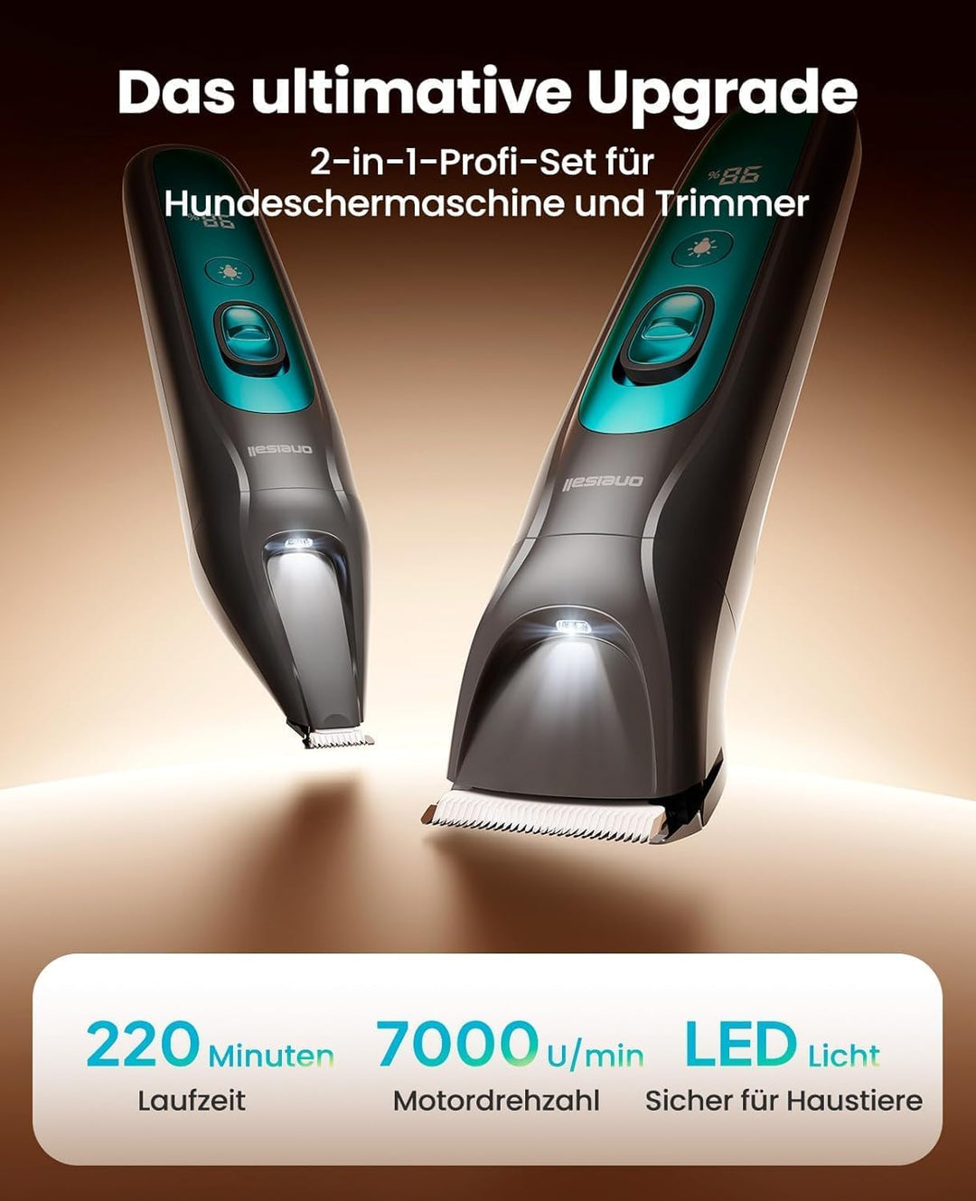 oneisall 2-in-1 Hundeschermaschine & Pfotentrimmer mit LED, Schermaschine Hunde Katze Extra Leise, W